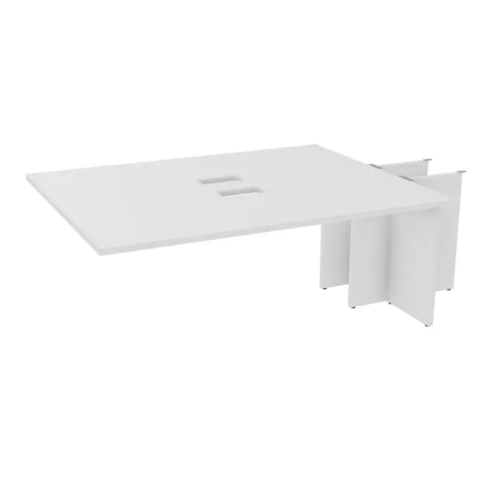 Kit extension Modulo pour tables ovales 6 personnes L. 180 cm x P. 140 cm mélamine blanc neige découpé pour 2 trappes + goulotte double 2 pieds panneaux mélamine blanc neige