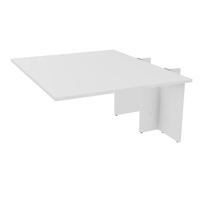 Kit extension Modulo pour tables élliptiques 4 personnes L. 140 cm x P. 170 cm mélamine blanc neige découpé pour 2 trappes + goulotte double 2 pieds panneaux mélamine blanc neige