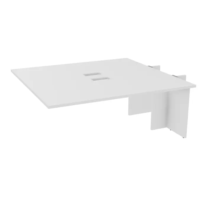 Kit extension Modulo pour tables élliptiques 6 personnes L. 180 cm x P. 170 cm mélamine blanc neige découpé pour 2 trappes + goulotte double 2 pieds panneaux mélamine blanc neige