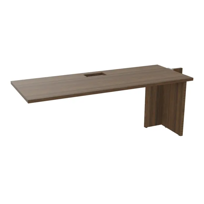 Extension Modulo 3 personnes L. 180 x P. 70 cm mélamine noyer brun épaisseur 30mm pour tables U,V losanges et rondes découpé 1 trappe + goulotte simple L. 130 cm + 1 guide câble 1 pied panneau mélamine noyer br