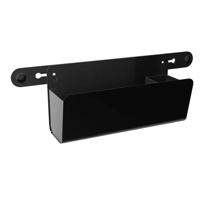 Bac de rangement 2 compartiments L. 29,8/7,3 cm x H. 18,5 cm x P. 12, 9 cm + rail de fixation métal lisse noir
