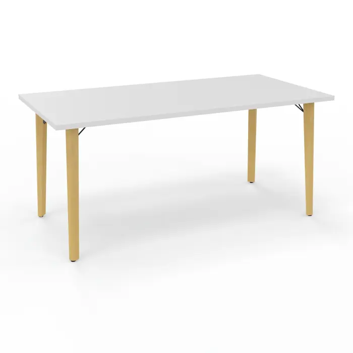 Robin table réunion L. 160 cm x P. 80 cm x H. 73,5 cm mélamine blanc neige pieds métal lisse noir/bois hêtre massif vernis
