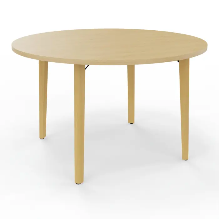 Robin table réunion D.120 cm x H. 73,5 cm Chêne naturel pré-percé obturateur au centre pieds métal lisse noir/bois hêtre massif vernis