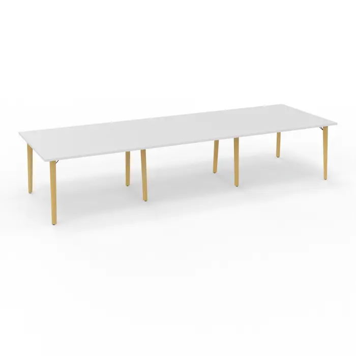 Robin table réunion 12personnes L. 360 cm x P. 120 cm x H. 73,5 mélamine blanc neige pré-percé obturateur pieds métal lisse noir/bois hêtre massif vernis