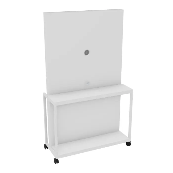 Tableau mobile multimédia Martin H. 197 cm x L. 117 cm x P. 46 cm mélamine blanc neige piètements métal structuré blanc avec prise de confort