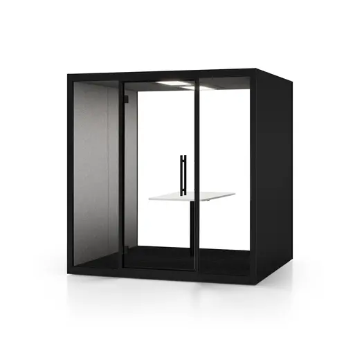 Cabine Chatbox Quattro avec table face à face métal lisse noir version Europe