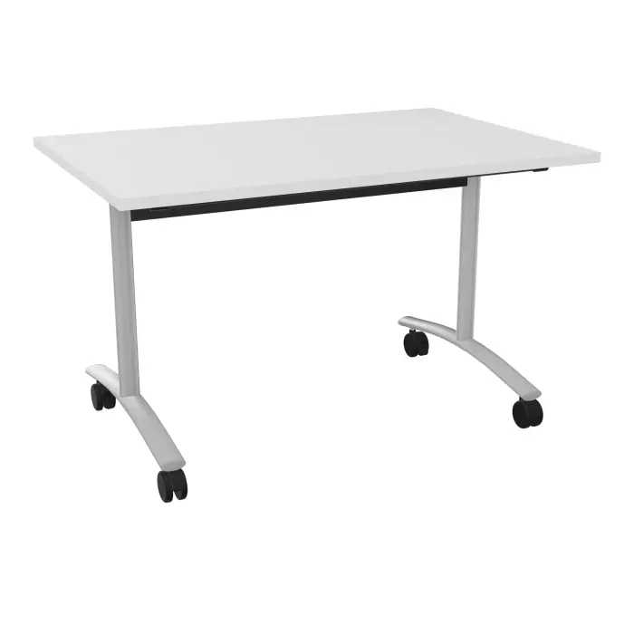 Table abattante modulable rectangulaire L. 120 x P. 80 x H. 73,5 cm - plateau mélamine ép. 25 mm mélamine blanc neige piètements métalliques sur roulettes métal lisse gris aluminium