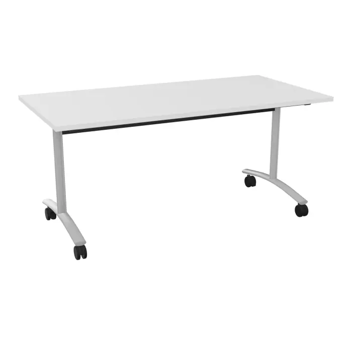 Table abattante modulable rectangulaire L. 160 x P. 80 x H. 73,5 cm - plateau mélamine ép. 25 mm mélamine blanc neige piètements métalliques sur roulettes métal lisse gris aluminium