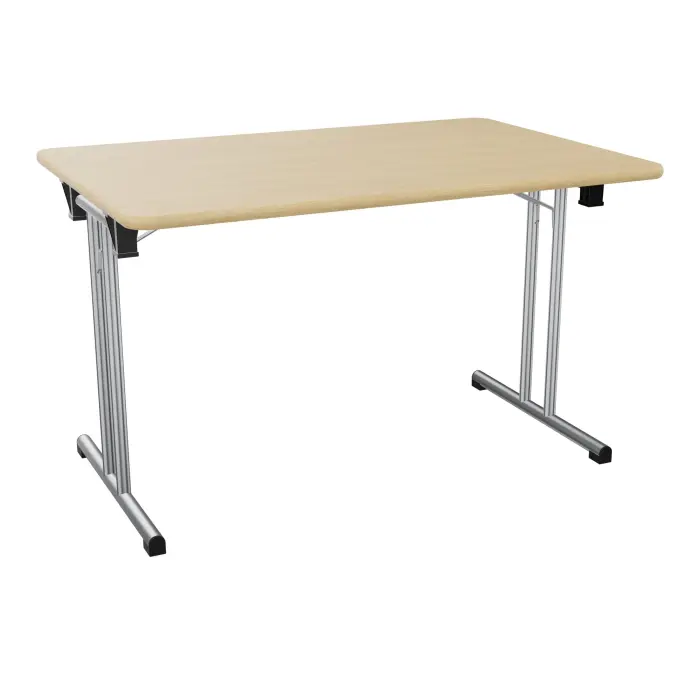 Table pliante rectangulaire H. 72 cm x L. 120 cm x P. 80 cm mélamine Chêne naturel métal chromé