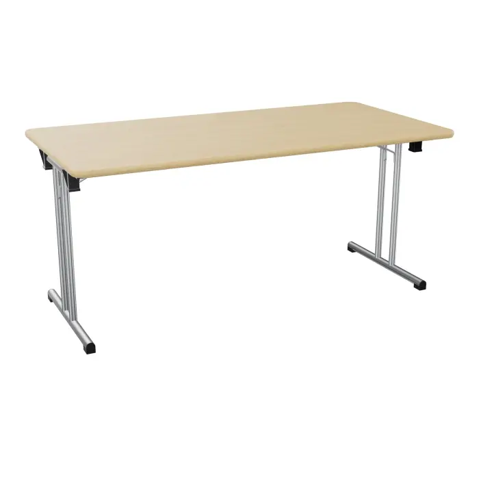 Table pliante rectangulaire H. 72 cm x L. 160 cm x P. 80 cm mélamine Chêne naturel métal chromé