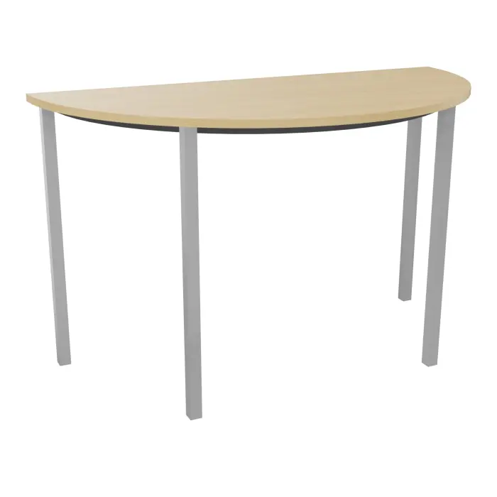 Table polyvalente demi-lune L. 120 x P. 60 cm - plateau mélamine Chêne naturel piétement métal métal lisse gris aluminium