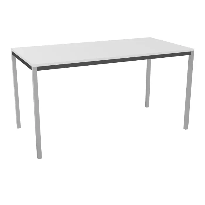 Table polyvalente rectangulaire L. 140 x P. 70 cm - plateau décor blanc neige piétement finition gris aluminium
