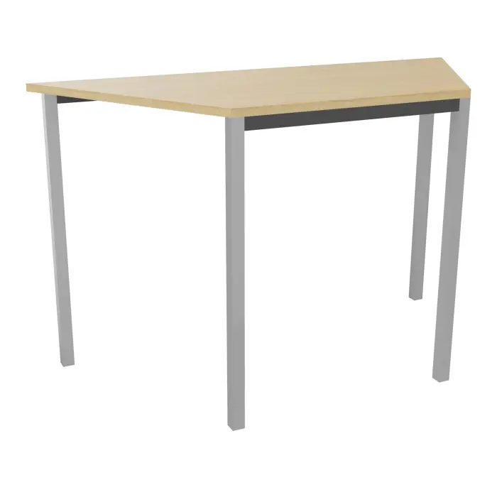 Table polyvalente trapezoïdale L. 120 x P. 60 cm - plateau mélamine Chêne naturel piétement métal lisse gris aluminium