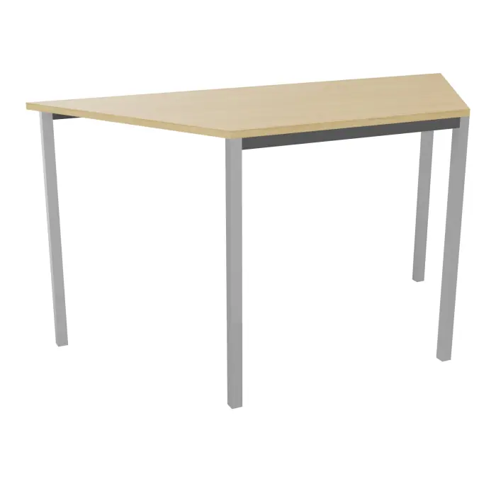 Table polyvalente trapezoïdale L. 140 x P. 70 cm - plateau mélamine Chêne naturel piétement métal lisse gris aluminium