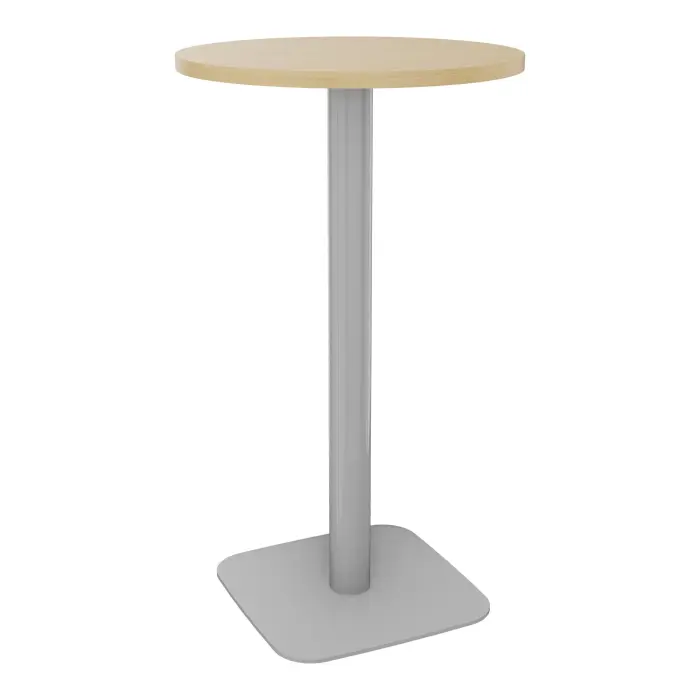 Table Eloise mange debout ronde D. 60 cm mélamine Chêne naturel épaisseur 25 mm pied central métal lisse gris aluminium