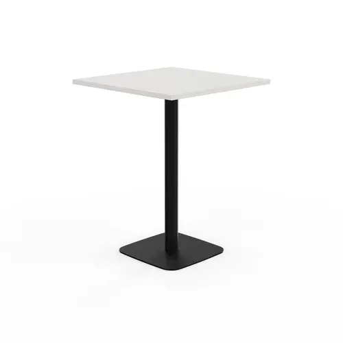 Table Eloise mange debout carrée L. 80 cm x l. 80 cm mélamine blanc neige épaisseur 25 mm pied central métal lisse noir