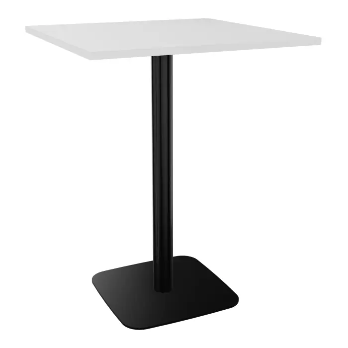 Table Eloise mange debout carrée L. 80 cm x l. 80 cm stratifié blanc épaisseur 23,6 mm pied central métal lisse noir