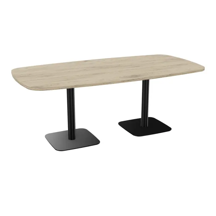 Table ovale Eloise P. 100 x L. 200 mélamine chêne Brunswick épaisseur 25mm percé 2 obturateurs pieds centraux métal lisse noir