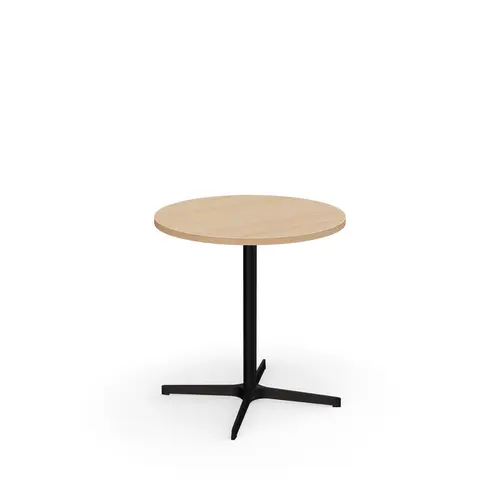 Table indoor Lucie Ø70 cm x H. 73,5 cm mélamine Chêne naturel - piétement métal structuré noir