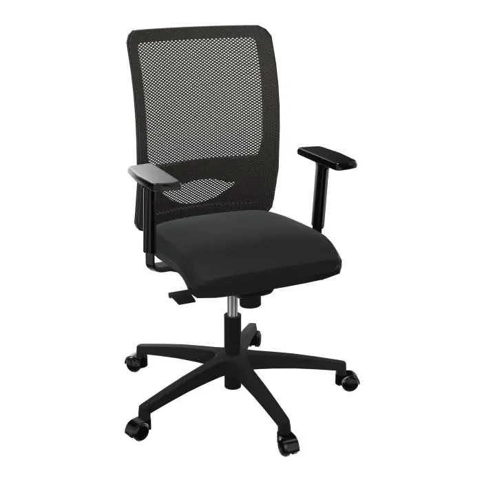 Siège Alter - mécanisme synchrone avec accotoirs fixes - assise tissu Bondaï noir et dossier résille noire - piètement nylon noir