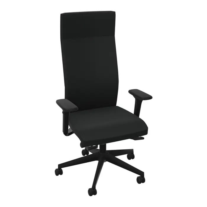 Siège Attitud synchrone tissu Bondaï noir haut dossier avec tétière + accoudoirs 4D piètements nylon noir roulettes sol dur 50mm