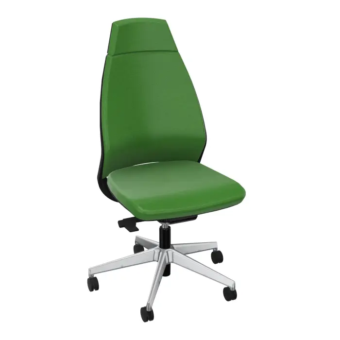 Siège Elliot autorégulé haut dossier avec coque noire - tissu Step bambou - Piétement métal chromé sur roulettes pour sol souple