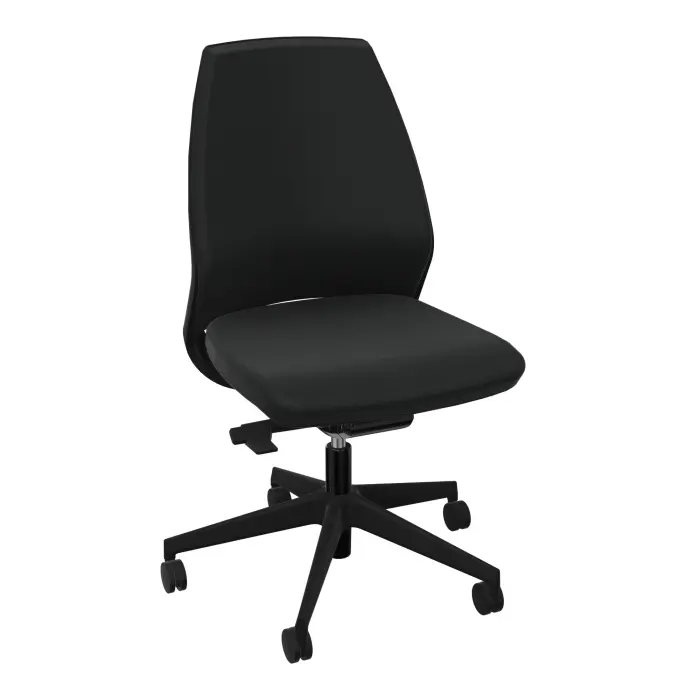 Siège Elliot autorégulé bas dossier avec coque noire - tissu Bondaï noir - Piétement nylon noir sur roulettes pour sol dur