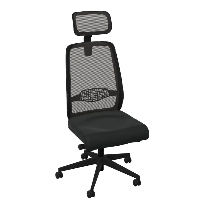 Siège Gabin - mécanisme synchrone ergonomique avec tétière assise tissu Bondaï noir dossier résille noire - piètement nylon noir - Roulettes pour sol souple freinées en charge
