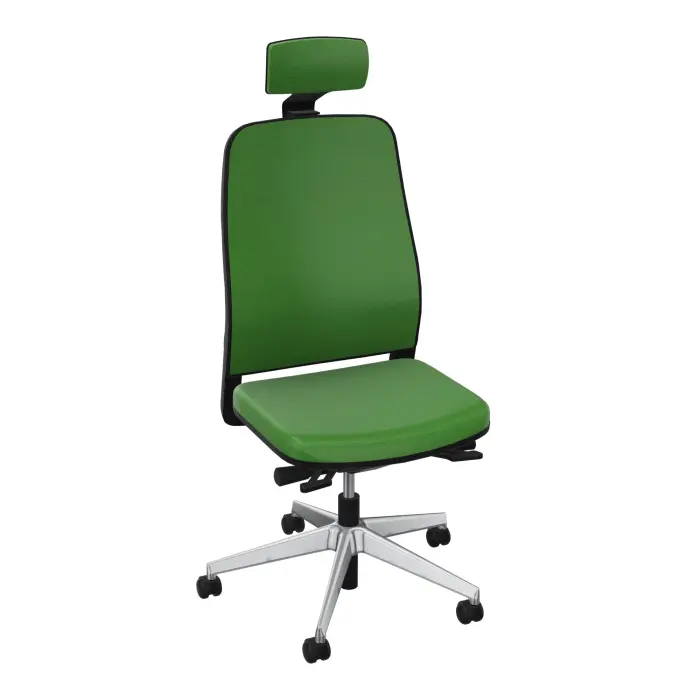 Siège Léon synchrone avec translation d'assise et têtière - dossier tissu Step bambou - coque arrière noire - piétement métal chromé sur roulettes pour sol dur 65 mm