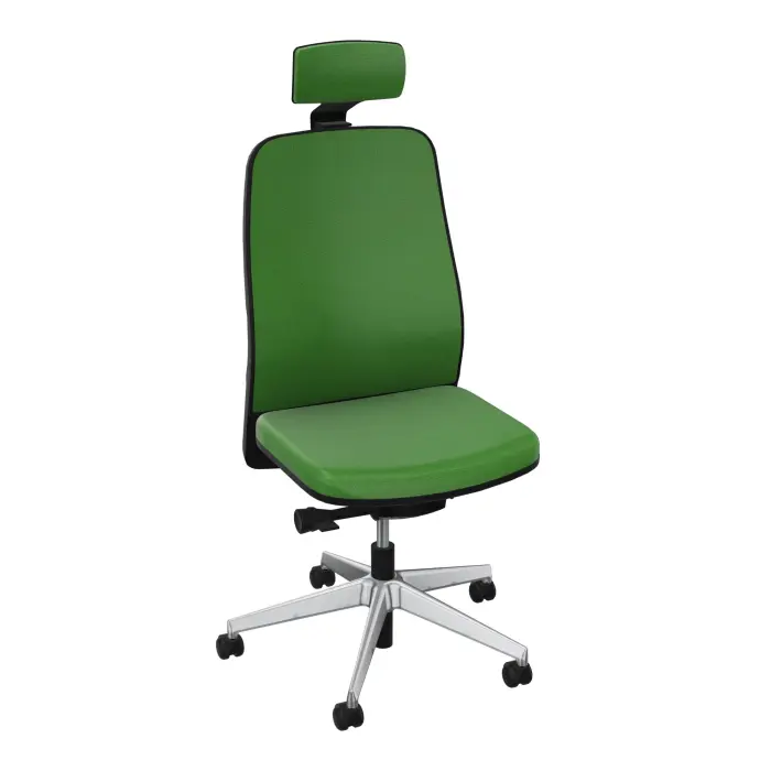 Siège Léon synchrone latéral et têtière - dossier/assise tissu Step bambou - cadre noir - piétement métal chromé sur roulettes pour sol souple 65 mm