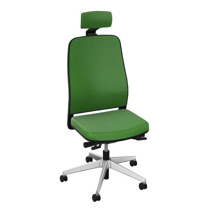 Siège Léon synchrone avec translation d'assise et têtière - dossier/assise tissu Step bambou - cadre noir - piétement métal chromé sur roulettes pour sol souple 65 mm