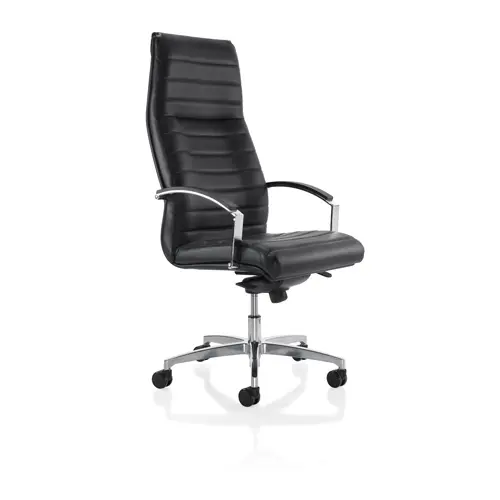 Fauteuil président Manhattan cuir noir piétement aluminium poli