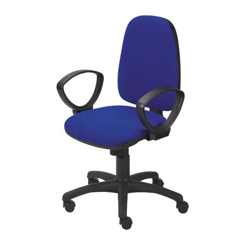 Siège Mia mécanisme contact permanent dossier ht 50 cm réglable en hauteur avec accoudoirs fixes tissu Cagliari bleu piètement nylon noir
