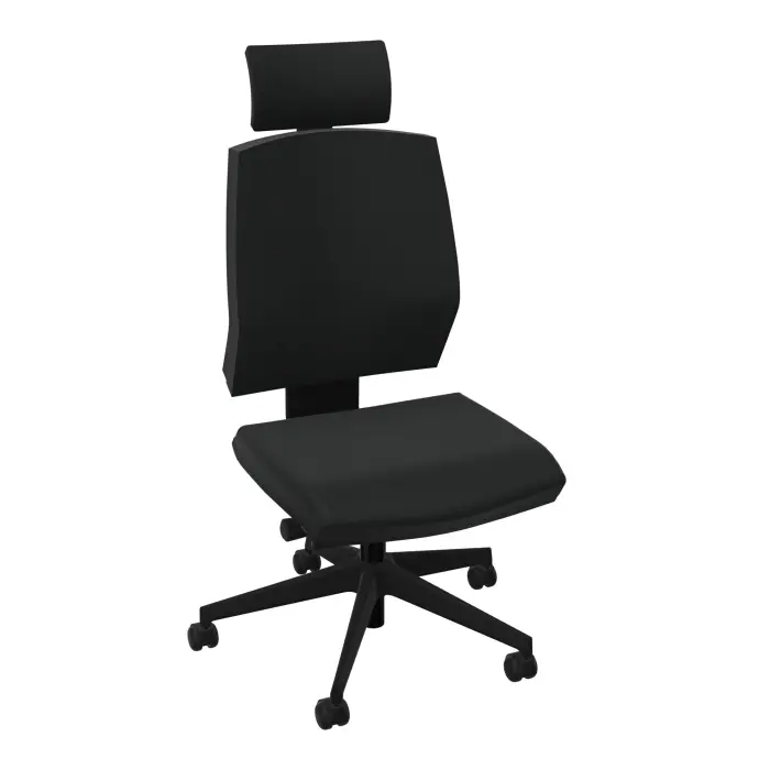 Siège Opus - mécanisme synchrone réglable en intensité avec profondeur d'assise réglable et têtière - assise et dossier tissu Bondaï  noir - piètement nylon noir - Roulettes pour sol souple freinées hors charge