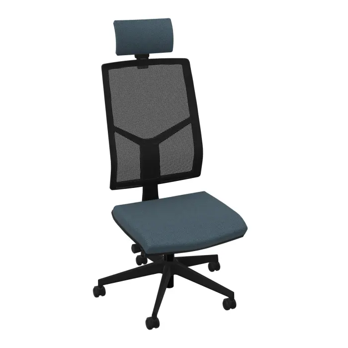 Siège Opus - mécanisme synchrone réglable en intensité avec profondeur d'assise réglable et têtière - assise tissu Bondaï gris orage et haut dossier résille noire - piètement nylon noir - Roulettes pour sol sou