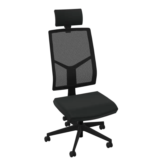 Siège Opus - mécanisme synchrone réglable en intensité avec profondeur d'assise réglable et têtière - assise tissu Bondaï noir et haut dossier résille noire - piètement nylon noir - Roulettes pour sol dur