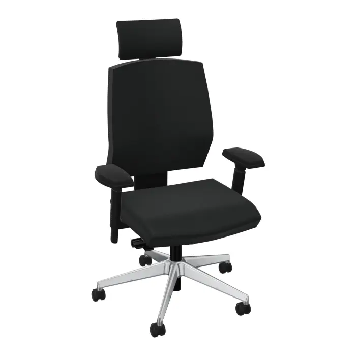 Siège Opus - mécanisme synchrone réglable en intensité avec profondeur d'assise réglable et têtière - équipé d'une paire d'accotoirs 4D - assise et dossier tissu Bondaï noir - piètement métal chromé - Roulettes
