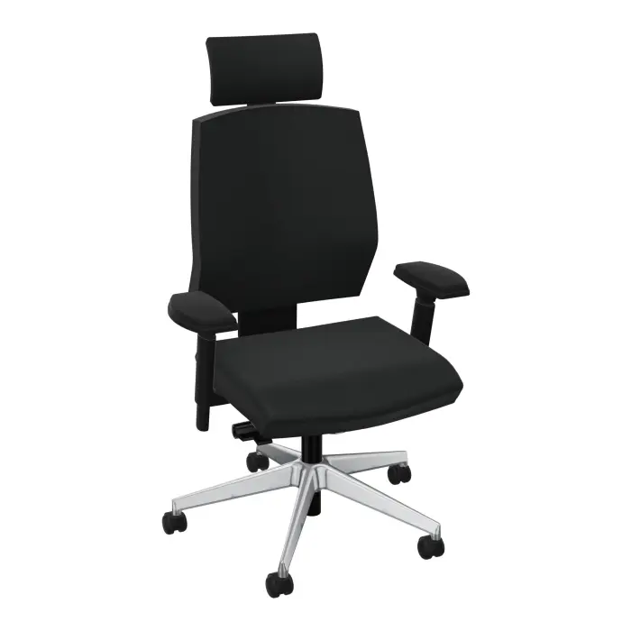 Siège Opus - mécanisme synchrone réglable en intensité avec profondeur d'assise réglable et têtière - équipé d'une paire d'accotoirs 4D - assise et dossier tissu Bondaï noir - piètement métal chromé - Roulettes