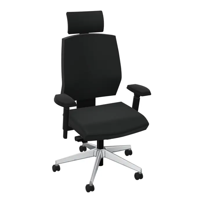 Siège Opus - mécanisme synchrone réglable en intensité avec profondeur d'assise réglable et têtière - équipé d'une paire d'accotoirs 4D - assise et dossier tissu Bondaï noir - piètement métal chromé - Roulettes