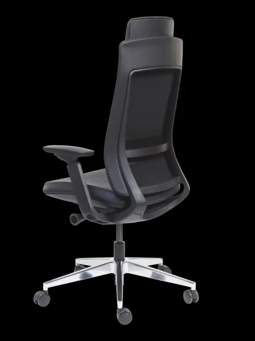 Dossier et assise en imitation cuir noir
Têtière réglable en hauteur
Support lombaire réglable
Accoudoirs réglables 3D
Réglage de tension automatique
Translation d'assise
Lift. Pied aluminium poli