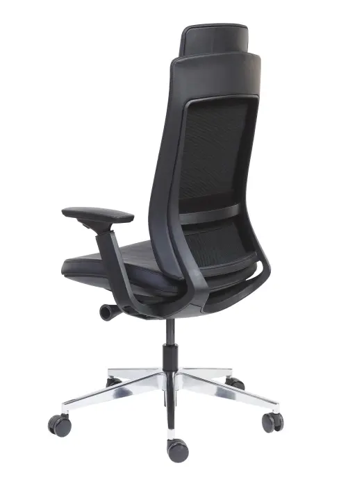 Fauteuil synchrone automatique Dossier et assise en imitation cuir noirTêtière réglable en hauteur