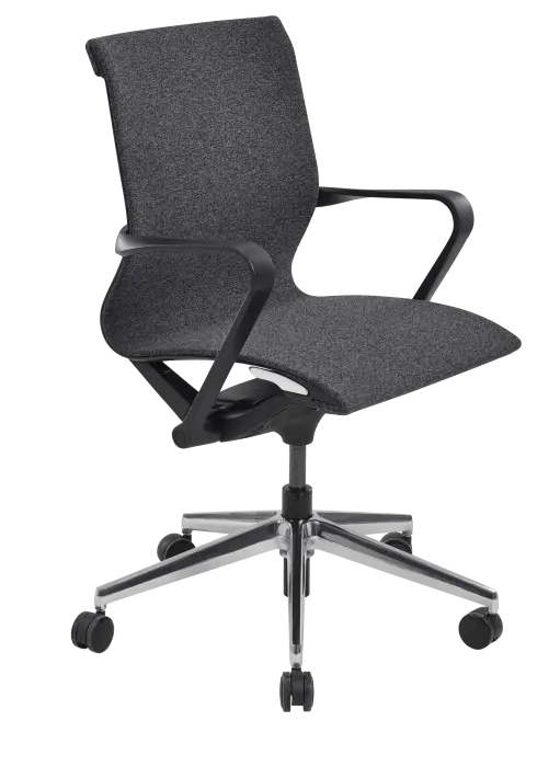 Fauteuil synchrone automatique Réglages de la hauteur d'assise et du basculement grâce aux manettes chromées sur les côtés de l'assise.