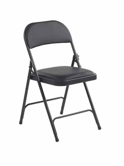 Assise et dossier en vinyl noirPiétement en acierPeinture époxy noire mate