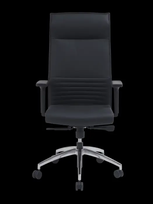 Fauteuil de Direction  Tension réglable, anti-retour Stock cuir fleur corrigée pigmentée noir uniquement Accoudoirs réglables 3DLift. Pied alu poli« Quentin, élégance intemporelle. Cuir de qualité et accoudoirs 3D pour un fauteuil qui allie prestige et confort sur mesure. »