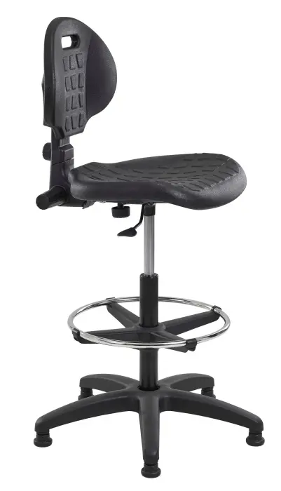 Siège technique Dossier réglable en hauteur et en inclinaison par molettes Réglable en hauteur par lift de 62 à 88 cm Pied nylon diamètre de 65 cm
