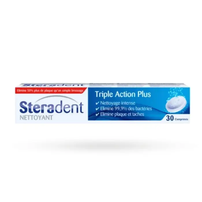 STERADENT COMPRIMES NETTOYANT POUR PROTHESE DENTAIRES TRIPLE ACTION PLUS 30PCS