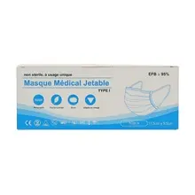 MASQUE MEDICAL JETABLE TYPE I CERTIFIE CE BFE>95% BLEU 50PCS