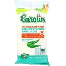 CAROLIN LINGETTE MULTI-USAGES DESINFECTANTE EUCALYPTUS 80PCS
