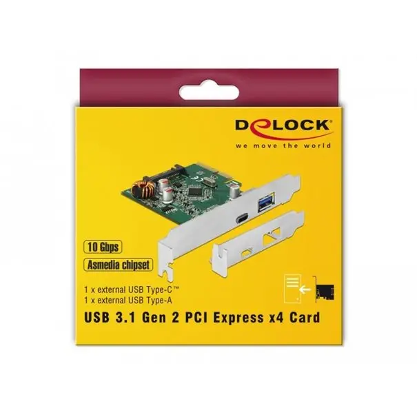 Delock PCIe x4  / 1x  USB Type-C (USB3.2 Gen2) + 1x USB Type-A (USB3.2 Gen2)