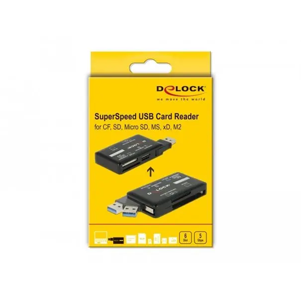 Delock Card Reader SuperSpeed extern USB Type-A (3.2 Gen 1)  5 Gbps, 6 Kartenschächte